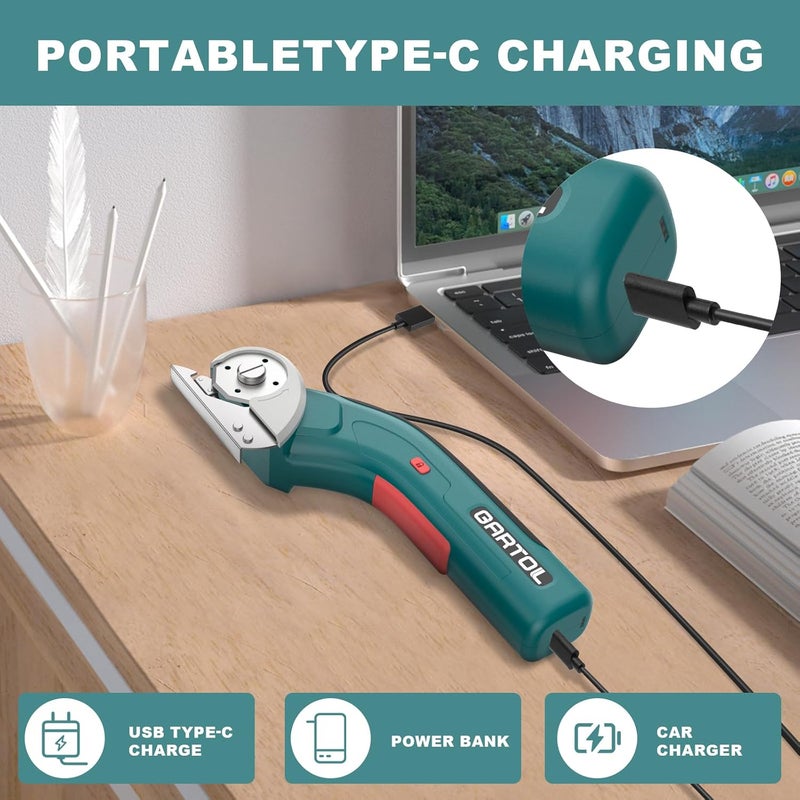 GARTOL Cordless Electric Scissors – Rechargeable Rotary Cardboard Cutter with USB Cable, Safety Lock, Portable Powerful Box Cutter for Fabric, Leather, Carpet, Sewing, Crafts, DIY - Image 5